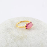 Pink Tourmaline Quartz - Handmade Ring - Gold Plated Ring - 925 Solid Silver Ring - Anniversary Gift for Women - Gift for Her - Dainty Ring